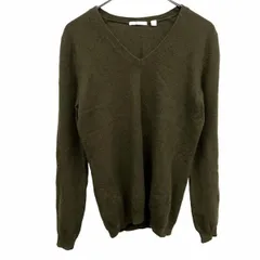 古着 ユニクロ UNIQLO 薄手 ニット セーター Vネック 無地 スリムフィット 長袖 プルオーバー カシミヤ100% M グリーンカーキ 緑系 レディース