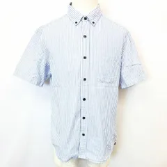 【中古】[印象AB] RAGEBLUE レイジブルー オックスフォードシャツ メンズ L ネイビー 紺 綿100% ストライプ ボタンダウン 半袖 ポケット ラウンドテールのサムネイル