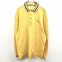 【中古】[印象AB] PARADISO パラディーゾ ポロシャツ メンズ M イエロー×ネイビー×ブラウン 黄色 綿100% ロングテール Tシャツ生地 ロゴ刺繍 ヤシの木 英字 長袖のサムネイル