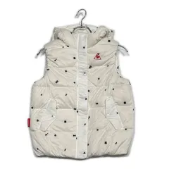 中古 レディース ルコックスポルティフ le coq sportif ダウンベスト M 白 ホワイト 総柄 フード付き フルジップ