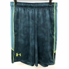古着 UNDER ARMOUR アンダーアーマー L メンズ 薄手 スポーツショーツ ショートパンツ ハーフ―パンツ ウエストにゴムと紐 ストレッチ 青緑系