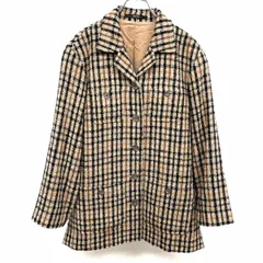 【中古】[印象A] ダックス DAKS パイルコート 長袖 チェック 肩パッド入り 日本製 ウール×ナイロン (裏地：キュプラ100%) 9AR M ブラウン 茶色 レディース