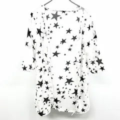 古着 薄手 星柄シフォンシャツガウン スター 総柄 ボタン無し トップス シースルー 透け感 5分袖 ホワイト×ブラック 白 レディース