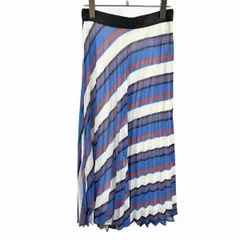 【中古】[印象A] ザラ ZARA WOMAN 薄手 シフォンスカート ロング ストライプ プリーツ 裏地付き ポリ100% S ブルー 青×赤茶系×オフホワイト レディース