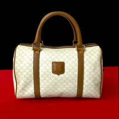 極 美品 CELINE セリーヌ ヴィンテージ マカダム ブラゾン トリオンフ 柄 レザー ハンドバッグ ミニ ボストンバッグ ホワイト 19249