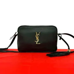 極 美品 SAINT LAURENT PARIS サンローランパリ YSL ロゴ金具 レザー 本革 タッセル ミニ ショルダーバッグ ポシェット ブラック gj9-3