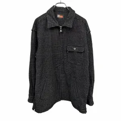 【中古】[印象AB] FIRST DOWN ファーストダウン シャツブルゾン / ジャケット メンズ L ブラック 黒×ベージュ アクリル100% 胸にフラップポケット ウエストの両側にポケット 裾の両側にスリット 微起毛 フルジップ チェック 長袖 裏地無しのサムネイル