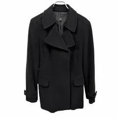 【中古】[印象AB] 4℃ ヨンドシー コート レディース M 黒 アンゴラ×毛(キュプラ100%) 肩パッドの厚さは約2cm 微起毛 フライフロント ボタン留め 裏地付き 無地 肩パッド入り 長袖のサムネイル