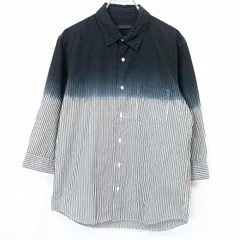 【中古】[印象AB] HARE ハレ シャツ メンズ M ネイビー系 紺系 綿100% コットン ストライプ グラデーション フレンチフロント 7分袖 胸ポケットのサムネイル