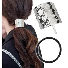 [Herbeluemily] ポニーフック 髪飾り メタル ヘアゴム ヘアタイ ヘアカフ バレッタ ヘアクリップ 髪留め シルバー HM-0137-R04-SV 1