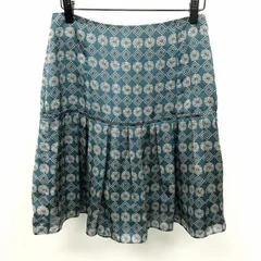 古着 COMME CA DU MODE コムサデモード S 7 レディース 薄手 フレアスカート 幾何学柄 裏地付き 日本製 ポリ100%(裏地：キュプラ100%) 青緑系