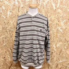 【中古】[印象AB] LYLE＆SCOTT BLACK LABEL ライルアンドスコット メンズ L ヘザーベージュ カットソー 裏起毛 ヘンリーネック ボーダー柄 胸ポケット 長袖のサムネイル