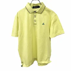 【中古】[印象AB] le coq sportif GOLF COLLECTION ルコックスポルティフ ゴルフコレクション ポロシャツ メンズ M イエロー 黄×緑×紺 綿×ポリ ポケット無し ジャカードチェック 半袖 ロゴ刺繍のサムネイル