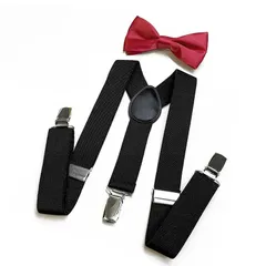 【新品】 [KASSAI] SP112 蝶ネクタイ付無地キッズサスペンダー Y型 3クリップ 2.5cm幅 (ブラック(赤蝶ネクタイ)) 1