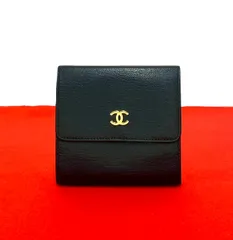 極 美品 シール有 7番台 CHANEL シャネル ココマーク レザー 本革 三つ折り 財布 ダブルホック ウォレット ブラック 黒 24580