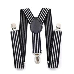 【新品】 [Doyime] サスペンダー （y型） 吊りバンド メンズ カジュアル ズボン吊り 調節可能 錆びない 25mm幅 高耐久性 素早い脱着 肩への負担軽減 弾性 保持 金属クリップ ビジネス 男女兼用 （ブラック＆ホワイトストライプ） 1