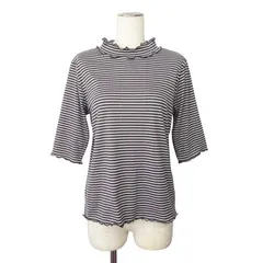 サマンサモスモス SM2 blue リブハイネックTシャツ メロウ ボーダー L グレー