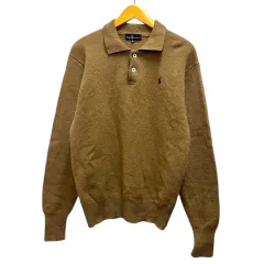 ラルフローレン RALPH LAUREN ニット セーター ポロシャツ ウール ワンポイントロゴ 長袖 М 茶 ライトブラウン 