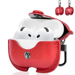 【新品】 BOOLINN Airpods4 ケース 第4世代 (2024) airpods4 ケース 革 高級本革 PUレザー 全面保護 装着充電可能 LEDライト可視 ワイヤレス充電対応 持ち運びに便利 衝撃吸収保護エアーポッズ4 カバー(レッド) 0