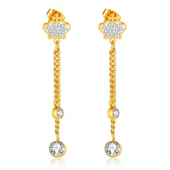 【新品】 Rockyu Allure ピアス レディース ゴールド ステンレス フルジルコニア ロングチェーン フリンジピアス パール付き 揺れるデザイン 金属アレルギー対応 韓国風 おしゃれ ギフトセット (クラウン) 1