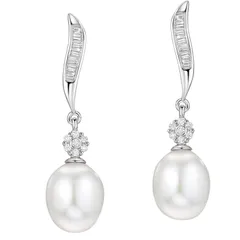 【新品】 Michooyel 淡水パール ピアス レディース イヤリング CZ ダングルドロップスターリングシルバーイヤリング 8-9mm 養殖真珠ファインジュエリーレディース