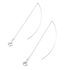 【新品】 [ジュエリーショップエム］ ピアス レディース ロング カーブ チェーン アメリカンピアス レディース 金属アレルギー対応 モチーフ シルバー ストーン スクエア 四角 R 1