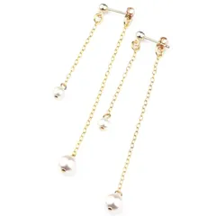 【新品】 K14GF ダブル チェーン クリスタル パール 揺れる ピアス 金属アレルギー対応 ゴールドフィルド 1