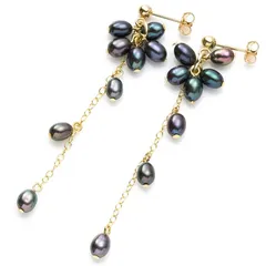 【新品】 小粒パール K14GF チェーン 揺れる ピアス グレー 金属アレルギー対応 ゴールドフィルド 1