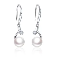 【新品】 YUIITU ピアス レディース 人気 パール 揺れる フック 18金 プラチナメッキ 金属アレルギー対応 ピアス シルバー925 真珠 8mm 貝パール 冠婚葬祭 結婚式 記念日 女性 プレゼント 0