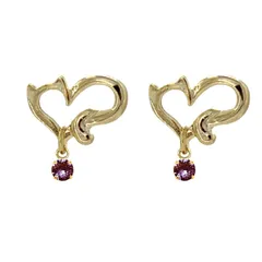 【新品】 [ジュエリーショップエム] ピアス レディース 猫 オープンハート 誕生石 カラーストーン 金属アレルギー対応 bd0005 2月 アメジスト 0