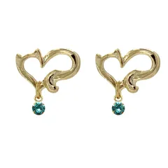 【新品】 [ジュエリーショップエム] ピアス レディース 猫 オープンハート 誕生石 カラーストーン 金属アレルギー対応 bd0005 5月 エメラルド 0