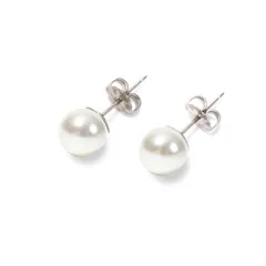 【新品】 [クレインズコレクション] 日本製 磨き貝パール ピアス 選べるカラー 金属アレルギー対応 天然 真珠 シリコンパッド ケース付 ロゴ入りミニ巾着 5年 ホワイト グレー ブラック チタン ステンレス 冠婚葬祭 (ホワイト×シルバー,P6mm) 1