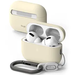【新品】 【Ringke】AirPods Pro2 / AirPods Pro 2 ケース SILICONE 第2世代 エアーポッズ プロ ブルートゥースワイヤレスイヤホン 保護ケース 紛失防止 キズ防止 (カラビナ付き) - Cream 0