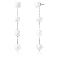 【新品】 [ジュエリーショップエム] レディース ピアス バロックパール 淡水真珠 ステーション スタッド 直結 金属アレルギー対応 日本製 シルバー Tan R 4連 8mm 0