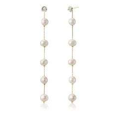 【新品】 [ジュエリーショップエム] 日本製 バロックパール 淡水真珠 CZダイヤモンド ステーション スタッド ピアス レディース 金属アレルギー対応 ゴールド 5mmCZ 8mm 5粒 0