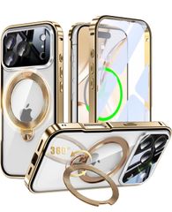 iPhone 17 Pro 용 양면 MagSafe 대응 케이스 아이폰 17 프로 풀 커버 [90 ° 확실히 자립 × 360 ° 회전] 태엽 스탠드 종횡 다각도 Uovon 스마트 폰 케이스 아이폰 17 프로 전면 보호