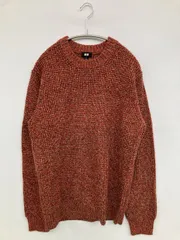 UNIQLO ユニクロ ニット/セーター L レッド ウール・ニット 無地 ミドル丈 長袖 クルーネック(丸首)