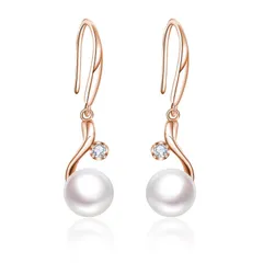 【新品】 YUIITU ピアス レディース 人気 パール 揺れる フック 18金 ピンクゴールドメッキ 金属アレルギー対応 ピアス シルバー925 真珠 8mm 貝パール 冠婚葬祭 結婚式 記念日 エレガント 女性 プレゼント 0