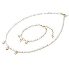 【新品】 [Zynzonis] 淡水パール ネックレス ブレスレット 2点セット レディース 3-4mm 小粒 上品 ゴールド 14KGF 冠婚葬祭 卒業式 入学式 ホワイトデー ギフト プレゼント 巾着袋付き
