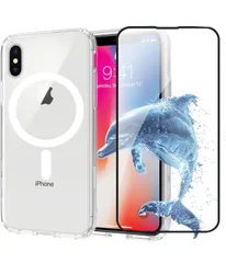 ★クリア ガラスフィルム付き 透明 マグネット搭載 アイフォン X/XS ケース PC+TPU 滑り止め 指紋防止 米軍MIL規格 耐衝撃 耐久性 全面保護 黄ばみなしアイフォンカバー いPhone XS/X グセーフ対応(クリア, iPhone XS/X)