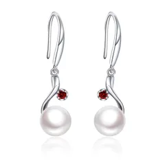 【新品】 YUIITU ピアス レディース 人気 パール 揺れる フック 金属アレルギー対応 ピアス シルバー925 真珠 8mm 貝パール 冠婚葬祭 結婚式 記念日 女性 プレゼント (w-red) 0