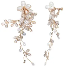 【新品】 【irismile】小枝イヤーアクセサリー ウェディング ボタニカル ナチュラル ワイヤー 淡水パール 花 結婚式 ブライダル (パール小枝イヤリング) 0