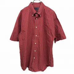 古着 トミーヒルフィガー TOMMY HILFIGER ボタンダウンシャツ チェック 5分袖 大きいサイズ感 胸ポケット 綿100% L レッド 赤×青×白 メンズ