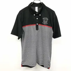 【中古】[印象AB] GREG NORMAN グレッグノーマン ポロシャツ メンズ M ブラック×レッド×ホワイト 黒 ポリ100% ロゴ刺繍 ロングテール 若干薄手 ゴルフ ボーダー ボタンダウン 半袖のサムネイル