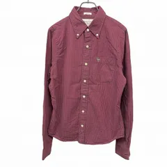 【中古】[印象AB] Abercrombie＆Fitch アバクロンビーアンドフィッチ ボタンダウンシャツ メンズ S レッド 赤×青 綿100% ポケットにビッグムースの刺繍 チェック 長袖 胸ポケット 古着のサムネイル
