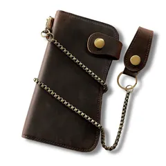 【新品】 [Sasical] サシカル 財布 メンズ バイカーズウォレット 長財布 本革 牛革 ライダースウォレット レザーウォレット 二つ折り バイカーズウォレット チェーン付き ウォレットチェーンセット chi0003 (ダークブラウン) 0