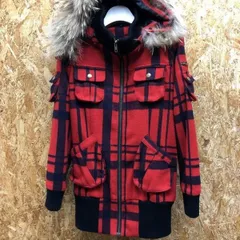 【中古】[印象BC] DURAS デュラス レディース サイズF レッド×ブラック ポリ100%(ファー：タヌキ) ブルゾン 裏地付き ファーとフードは脱着可 チャック 長袖のサムネイル