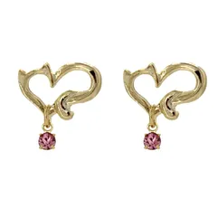 【新品】 [ジュエリーショップエム] ピアス レディース 猫 オープンハート 誕生石 カラーストーン 金属アレルギー対応 bd0005 10月 ライトローズ 0