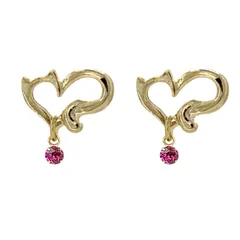 【新品】 [ジュエリーショップエム] ピアス レディース 猫 オープンハート 誕生石 カラーストーン 金属アレルギー対応 bd0005 7月 ルビー 0
