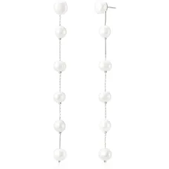 【新品】 [ジュエリーショップエム] レディース ピアス バロックパール 淡水真珠 ステーション スタッド 金属アレルギー対応 日本製 シルバー Tan R 6連 8mm 0